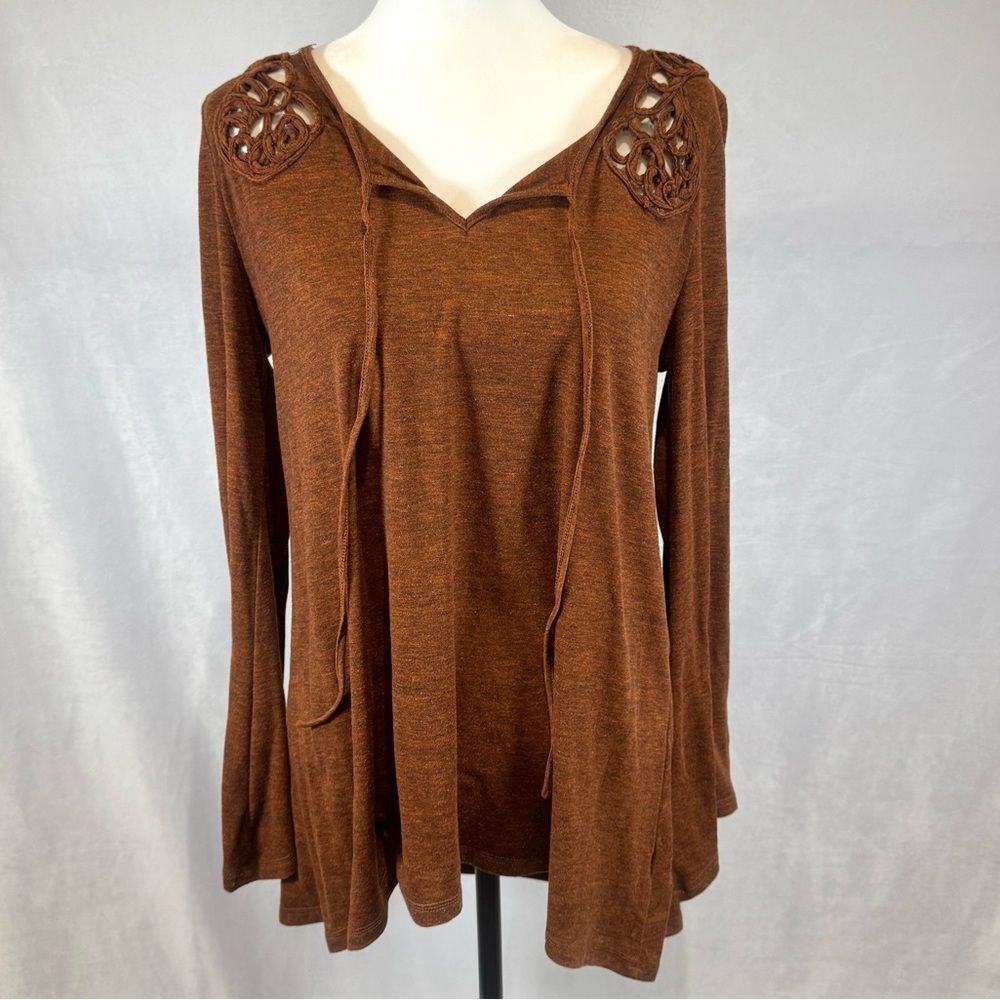 Kori America 100% cotton long sleeve copper top with lace detail size small